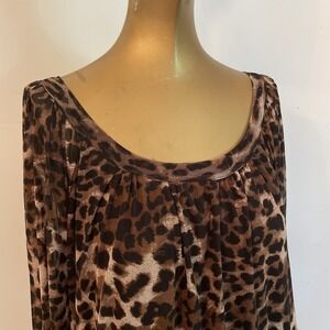 A Love Story Size‎ 1x Lined Flowy Leopard Print Blouse Relaxed Sheer Flowy Arms